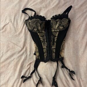 Black and Gold La Perla  Lace Bustier Corset Top